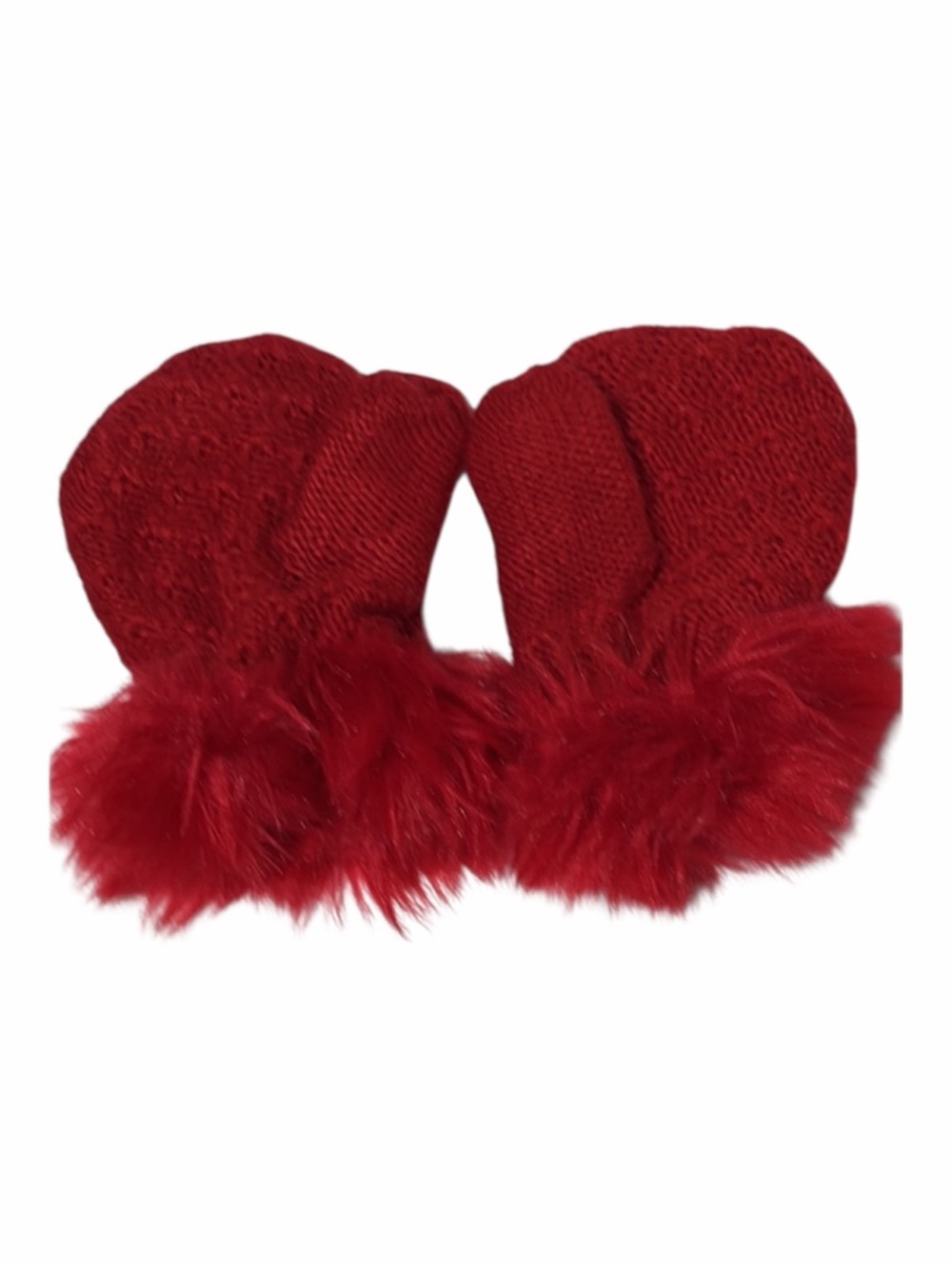 Janie and Jack Baby Girls Faux Fur Cuff Sweater Mittens in Red